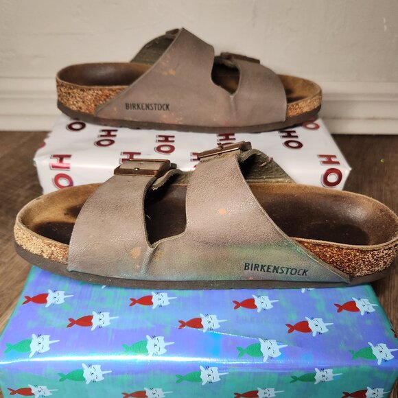 😌☮️Birkenstock Arizona Sandals Taupe Suede W7.5 - Picture 3 of 4